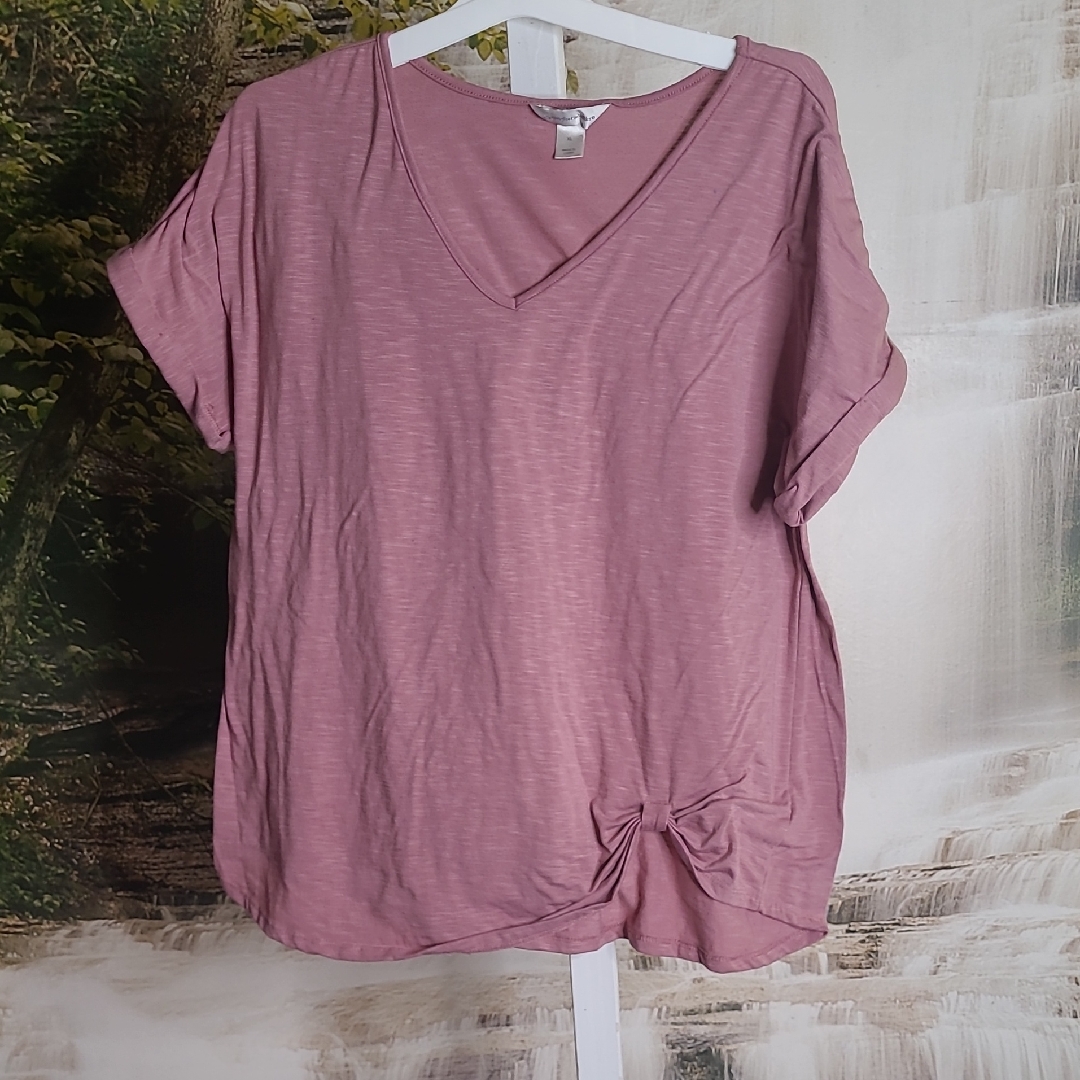 Christopher & Banks Womens Xl Mauve Purple Short Sleeve Twist Knot Tshirt
